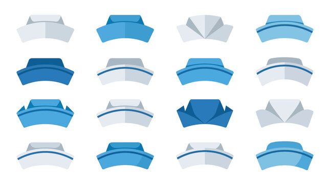 A collection of blue and white nurse cap vector icons