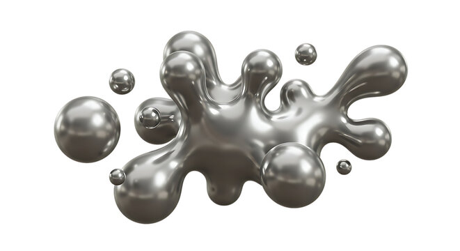 3d icon of a splash of liquid metal or mercury isolated on a transparent background