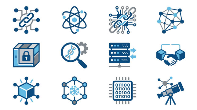 Collection of blue technology and science vector icons