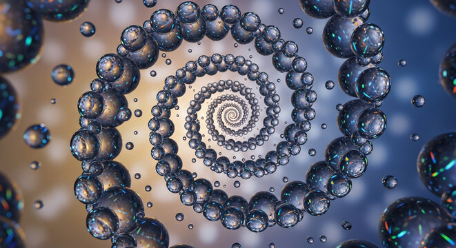 Abstract Spiral Fractal Pattern of Glass Spheres