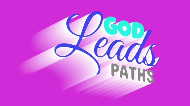 3D typography god leads paths text banner on purple background for Christian faith spiritual religious church worship animation video motion