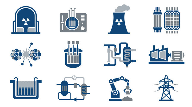 Vector icons representing nuclear power plant operations