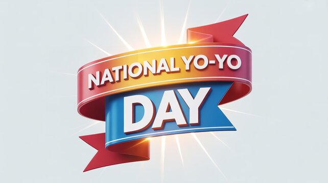   
Festive ribbon banner with radiant light rays highlighting National Yo Yo Day celebration design for playful toy holiday concept