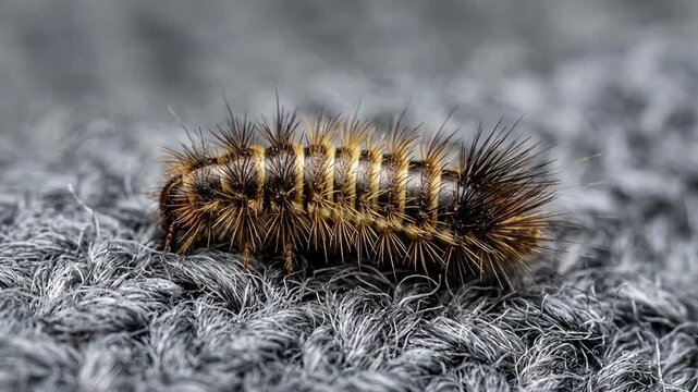 Carpet beetle larva on fabric, textile and home pest macro