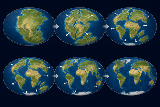 Pangaea breakup sequence showing continental drift evolution