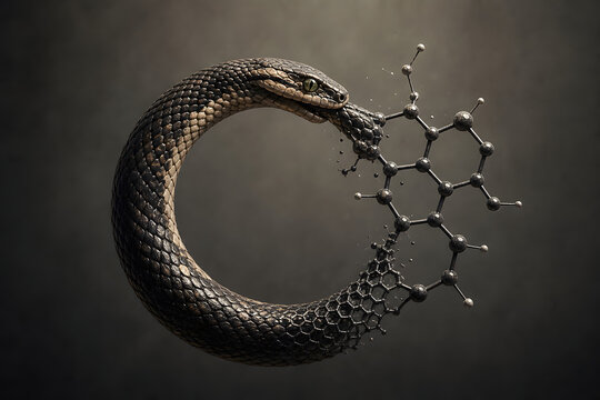 Ouroboros Snake Transforming Into Benzene Ring Concept