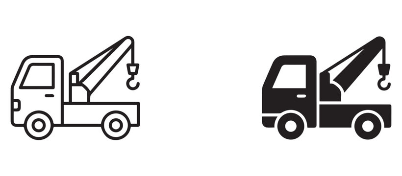 Tow trucks in two different styles for industrial and transportation concepts  rescue vehicles with crane and hook