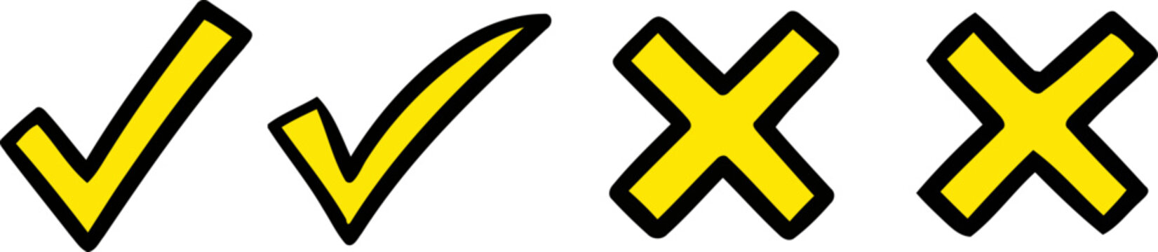 Yellow checkmarks and crosses icons in black outline