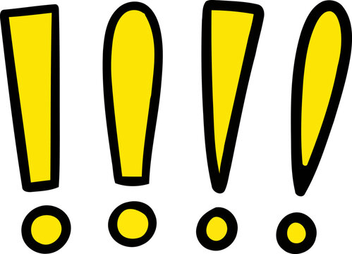 Four yellow exclamation marks with black outlines