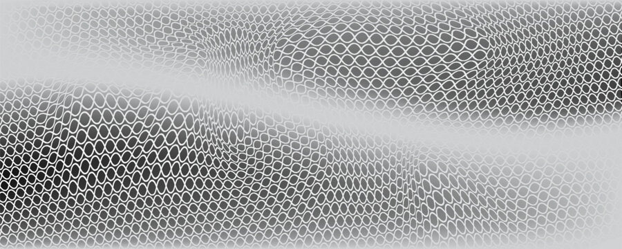 Black circular dots on white background. Mosaic holey print. Perforated metal texture. Peg board, radiator or speaker grill surface with repeated round holes. Vector graphic illustration.