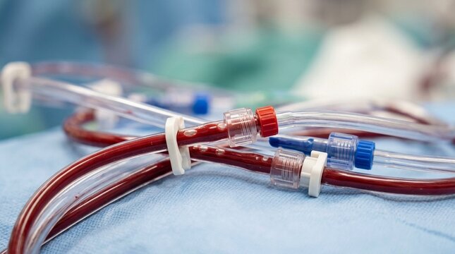 Hemodialysis Blood Tubing Circuit Arterial and Venous Lines Close Up
