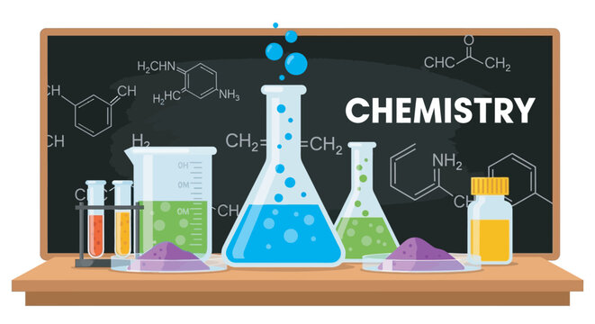 Chemistry laboratory equipment, science icons, educational lab tools, chemistry set