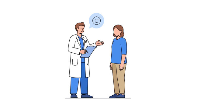 Doctor talking to patient with smile icon, medical consultation, healthcare concept