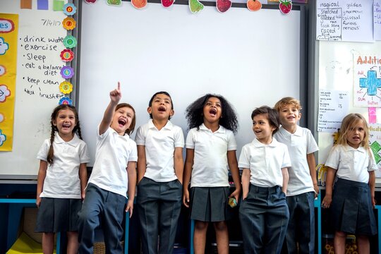 Diverse children joyfully learning together.