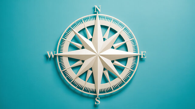 White compass rose on teal background, navigation symbol direction