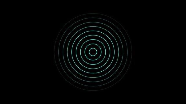 Concentric cyan circular rings radiating outward on a deep black background minimalist