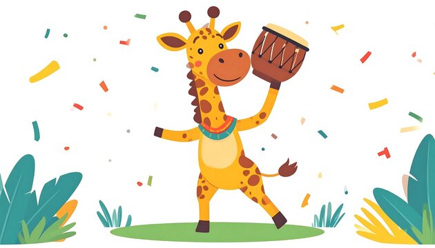 Colorful giraffe with decorative floral pattern illustration.