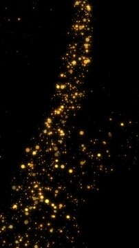 golden stars and bokeh lights sparkle glitters light long trail alpha channel loop 4k animation, shiny glowing gold particles overlay vertical social media motion design element