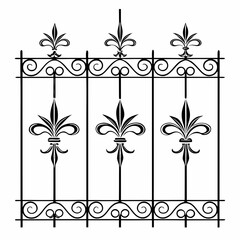 Symmetrical metal fence panel with fleur de lis. © cu