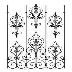 Ornate wrought iron fence with fleur de lis accents. © cu