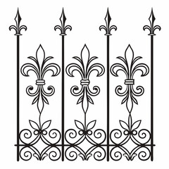 Ornate wrought iron railing with fleur de lis art. © cu