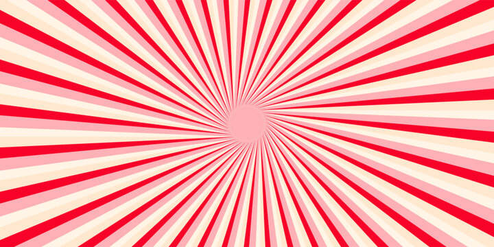 Pink ice cream and candy swirl background, lollipop vortex patterns intermixed with strawberry and circus elements. Retro spiral design. vector illustration