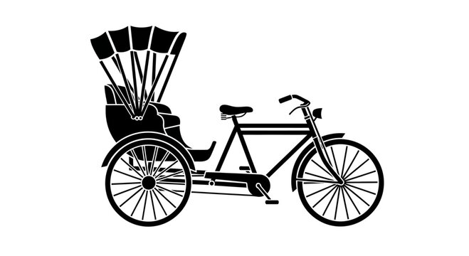 Black Silhouette of a Traditional Cycle Rickshaw