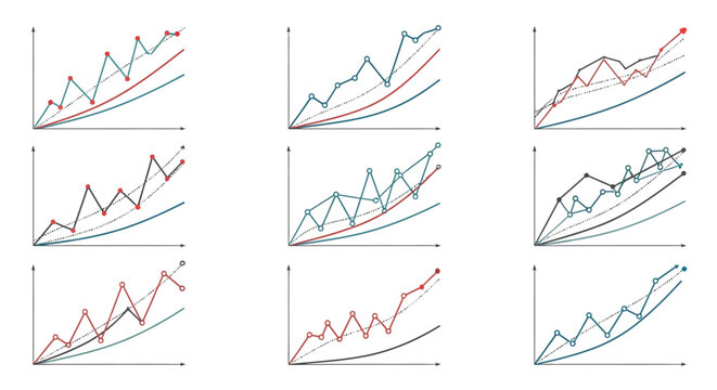 Collection of Growth Charts, Business Data Analysis, Progress Graphs