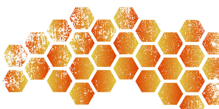 Orange and Yellow Colorful Honeycomb Seamless Background. Modern Golden Hexagon or Honeycomb Grid Pattern, Futuristic Polygon Texture for Banner, Business Design, and Abstract Geometric Art.