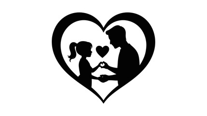 Fototapeta premium Adobe Illustrator ArtworkFather and Daughter Silhouette Holding Hands Inside a Heart Shape