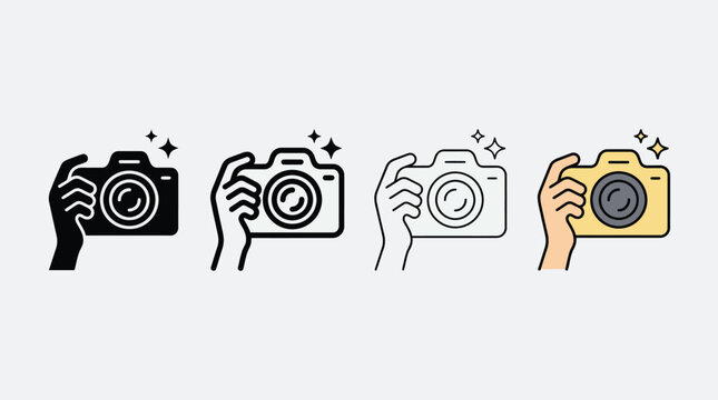 Hand holding different style cameras with sparkles