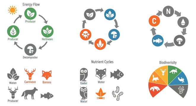 Ecosystem Cycles and Biodiversity Infographic Icons
