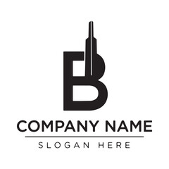 Building integrated with letter b black silhouette logo design © ABDULLA