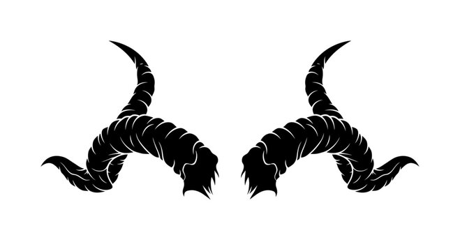 Black Silhouette of Ram Horns Isolated on White Background