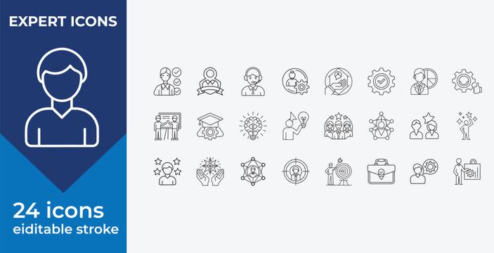 Icons of various professions and business people with outline style line styles  people with