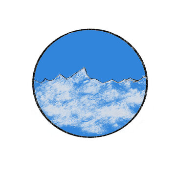 Minimalist mountain landscape iu a circle,vector stule adventure emblem