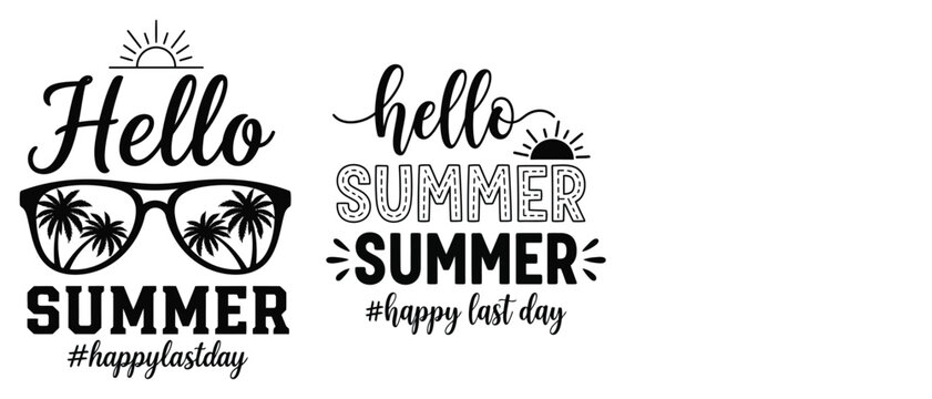 Set of summer typography designs with palm trees in sunglasses and sun icons, perfect for tshirts, mugs, and summer greeting cards vector t shirt
