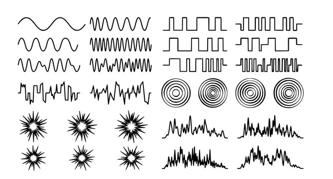 Waveform collection sine square sawtooth and radial patterns for scientific visualization