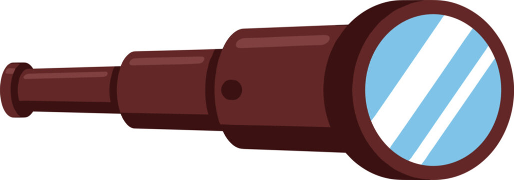 Vintage brown spyglass telescope vector illustration featuring classic handheld monocular glass isolated on a white background