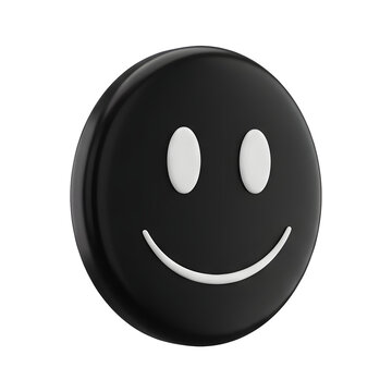 Black 3D smiley face icon on white background