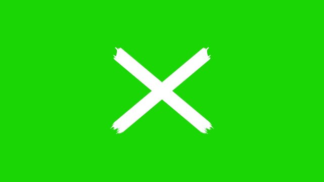 Hand drawn x mark animation green screen background, red cross mark animation 4k loopable with alpha channel. Wrong, Error. Failed icon animation, Warning, error, cancel, deny concept