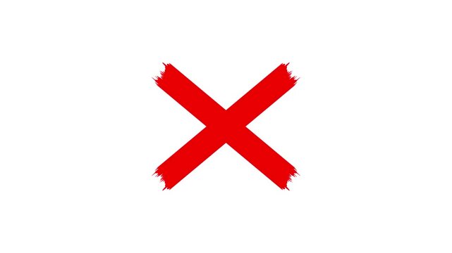 Hand-drawn red x mark animation on transparent background, red cross mark animation 4k loopable with alpha channel. Wrong, Error. Failed icon animation, Warning, error, cancel, deny concept