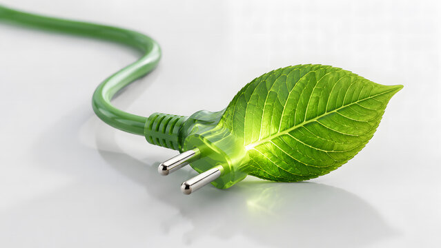 Sustainable green energy concept with electrical plug and leaf sustainable electricity environment electric renewable technology innovation conservation efficiency environmental protection