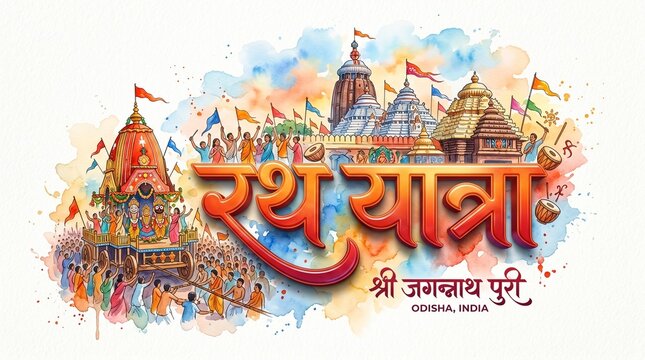 Rath yatra hindi typography concept in illustration.
