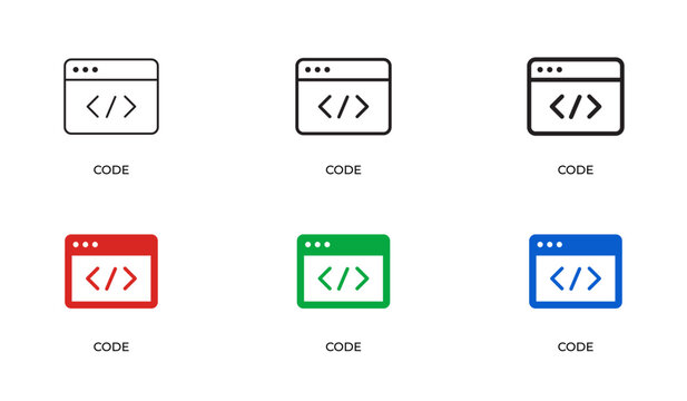 Code Line Icon Set for Programming, Software Development, Web Design, Coding and Digital Technology Outline Vector Collection