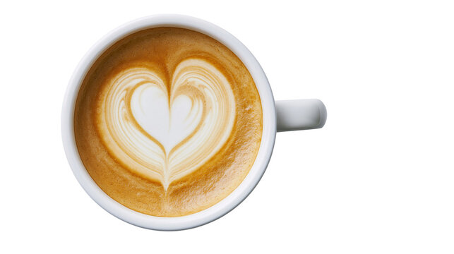 White cup of coffee with latte art heart shape