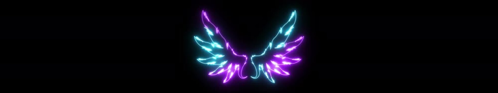 Ultrawide Neon Angel Wings Background with Blue and Purple Glow &ndash; Futuristic Celestial Widescreen Banner 4k.