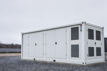 Fototapeta premium Grid scale battery storage container on gravel pad