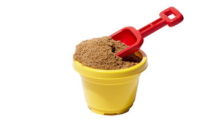 Yellow sand bucket with red shovel and sand © Theodore
