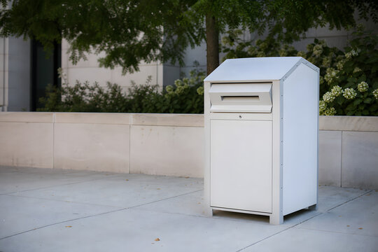 Sealed ballot drop box on quiet city sidewalk